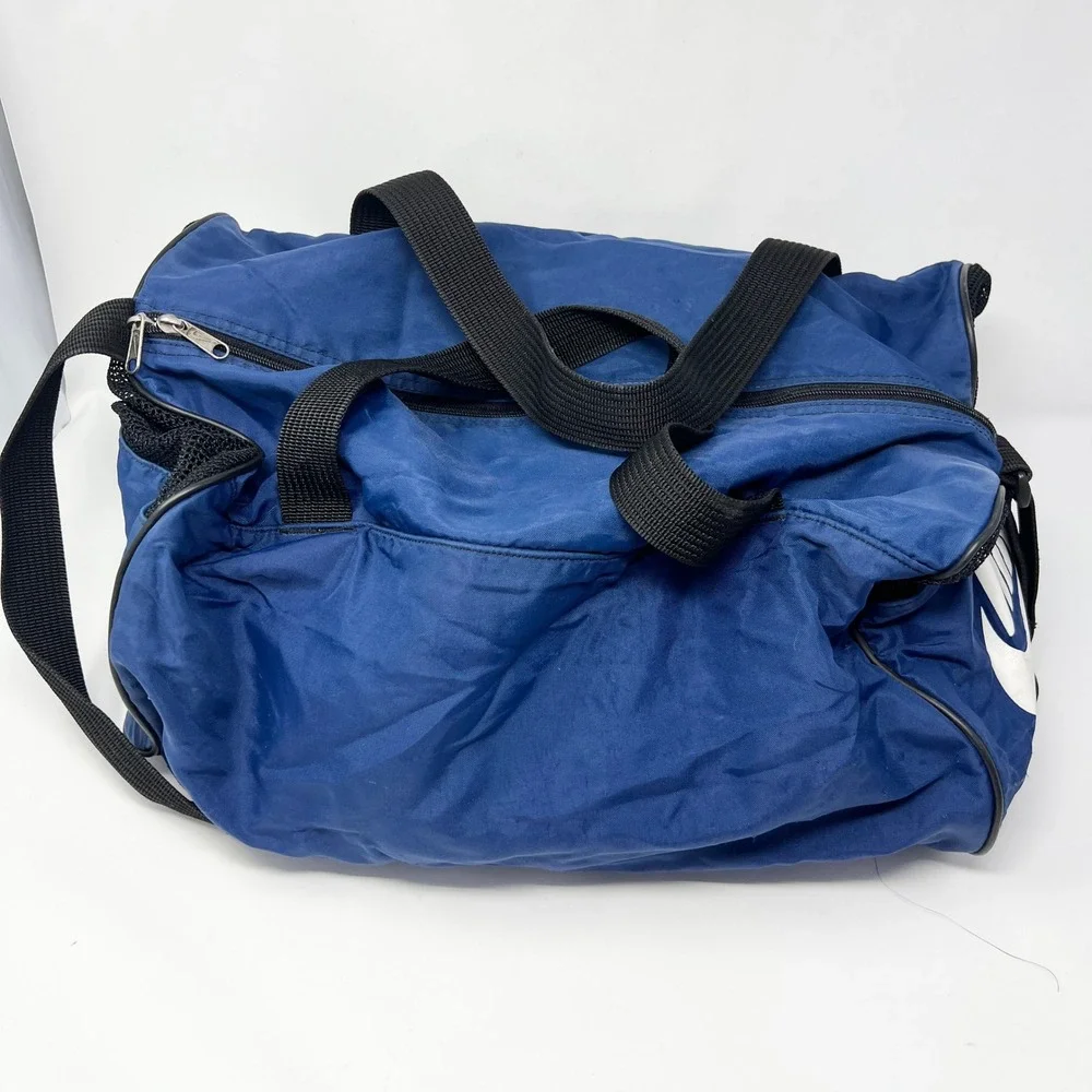 Vintage Nike Duffel Bag Blue Yellow Embroidered Swoosh 90s Gym Travel Bag Defect